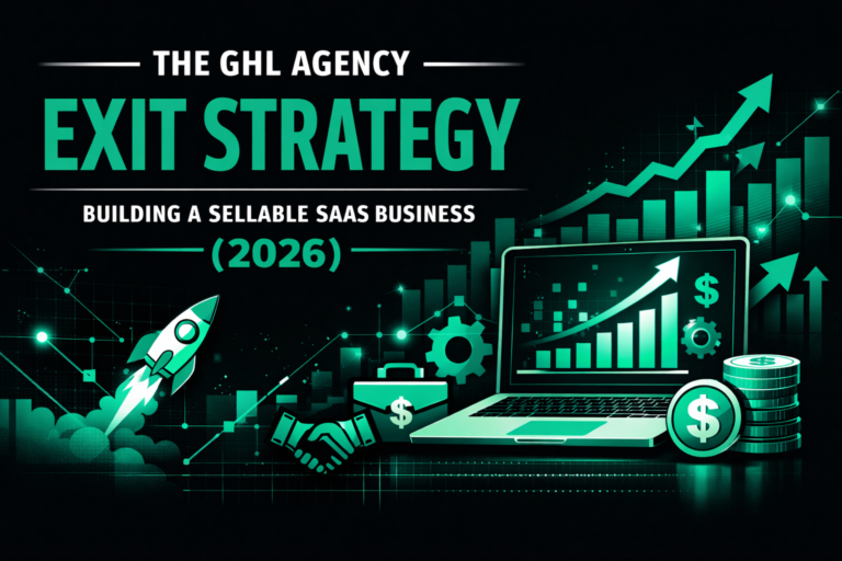 The GHL Agency Exit Strategy: Building a Sellable SaaS Business (2026) please make featyrre image with black and 16BB96 this color scheme